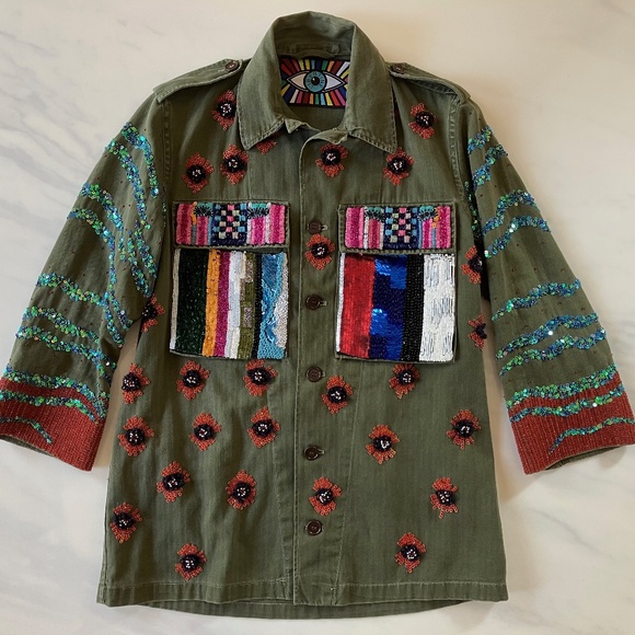 Rare Libertine Front & Back Sequin Embroidery Embellished Khaki Jacket S M L - Picture 1 of 11